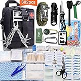 Monoki First Aid Survival Kit, 302Pcs Tactical Molle EMT IFAK Pouch Outdoor Gear EDC Emergency Survival Kits First Aid Kit Trauma Bag for Hiking Camping Hunting Car Travel or Adventures