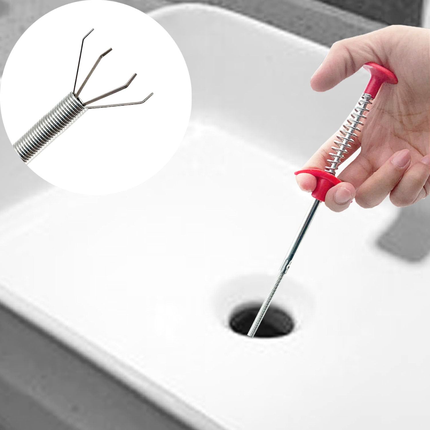 Flexible Grabber Pickup Reacher Tool, Plug Unblocker Hair Tool, Sewer Cleaning Hook Catcher with 4 Claws, Drain Grabber for Litter Picker/Plug Hole/Sink (60cm)