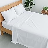 Cottington Lane 100% Cotton Short Queen Sheet Set, 4 Piece White Luxury Hotel Quality Sheets, Deep Pocket Fits 8-16 Inch Matt