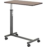 Drive Medical 13067 Non Tilt Top Overbed Table with Wheels, BedSide Table, Adjustable Overbed Rolling Table, Adjustable Stand