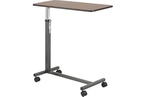 Drive Medical 13067 Non Tilt Top Overbed Table with Wheels and Secure Height Adjustment,Tray Table for Hospital or Home Use, Bedside Rolling Overbed Table, Silver Vein