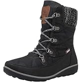 GLOBALWIN Women's Snow Boots Waterproof Mid-Calf Winter Boots for Women with Quilted Knit Panels, Warm Fleece Lining, and Non-Slip Insulated Outdoor Sole