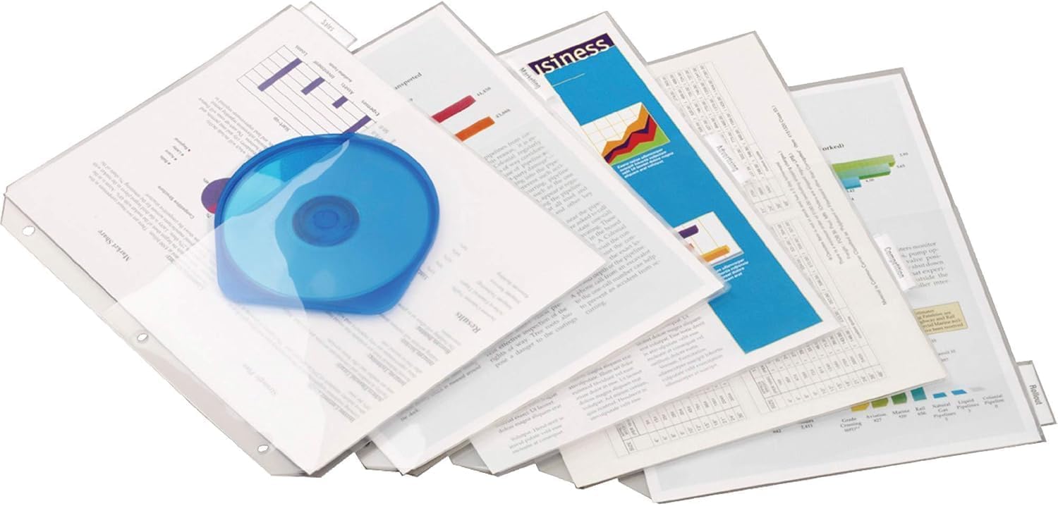 Cardinal Plastic Binder Dividers, 5-Tab, Double-Pocket, Insertable Clear Tabs, Letter Size, 1 Set (84010CB)