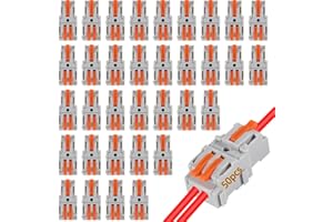 MELIFE 50PCS Lever Wire Connectors, 1 in 2 Out Quick Wire Connectors, Electrical Lever Nuts Wire Connectors Push-in Conductor Terminal Block AWG 28-12