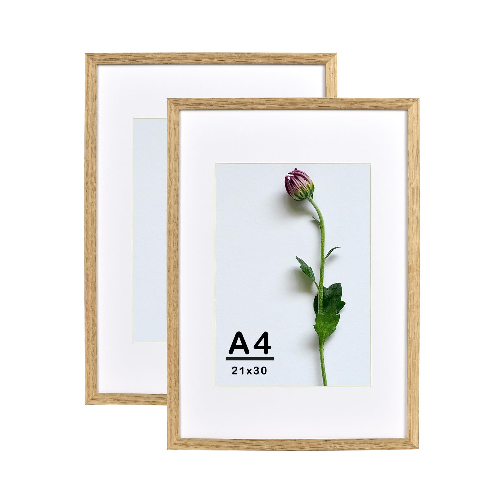 Atryinous Photo Frame A4 21 x 30 cm Oak Wood Frame with plexiglass, mounts A5 15 x 21 cm pictures, for hanging/place for certificates/posters/collages Set of 2