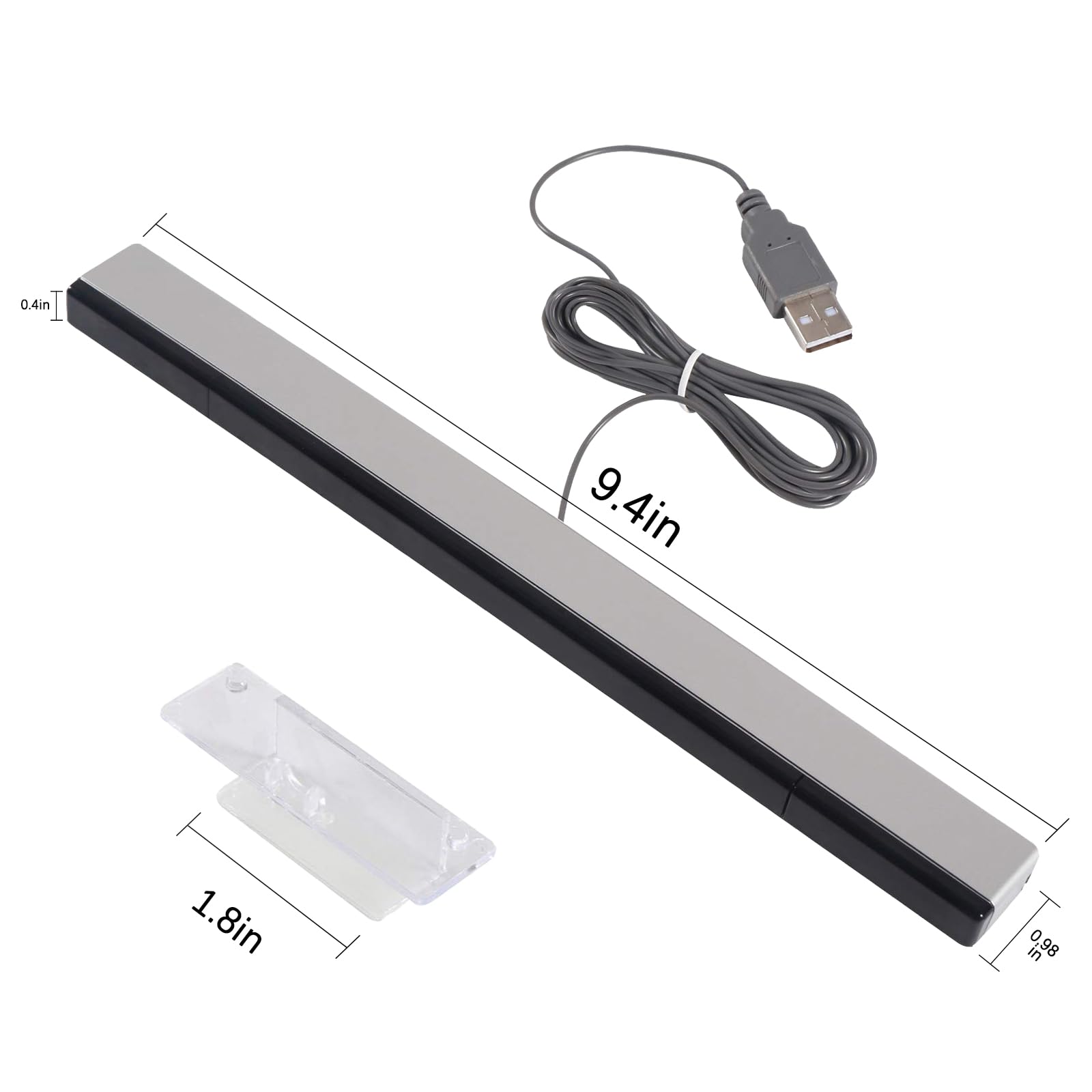 EQINI USB Sensor Bar for Wii, Replacement USB Wired Infrared Ray Sensor Bar for Wii, Wii U, and PC, includes Stand.