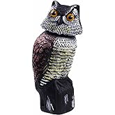 Hooyizer Owl Decoy 360 Rotate Head, Scarecrow Fake Owls Natural Enemy Realistic Owls to Scare Birds Away