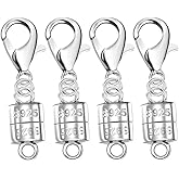 925 Sterling Silver Magnetic Necklace Clasps,Magnetic Necklace Clasps and Extenders,for Bracelet Necklace and Accessories (4pcs Silver)