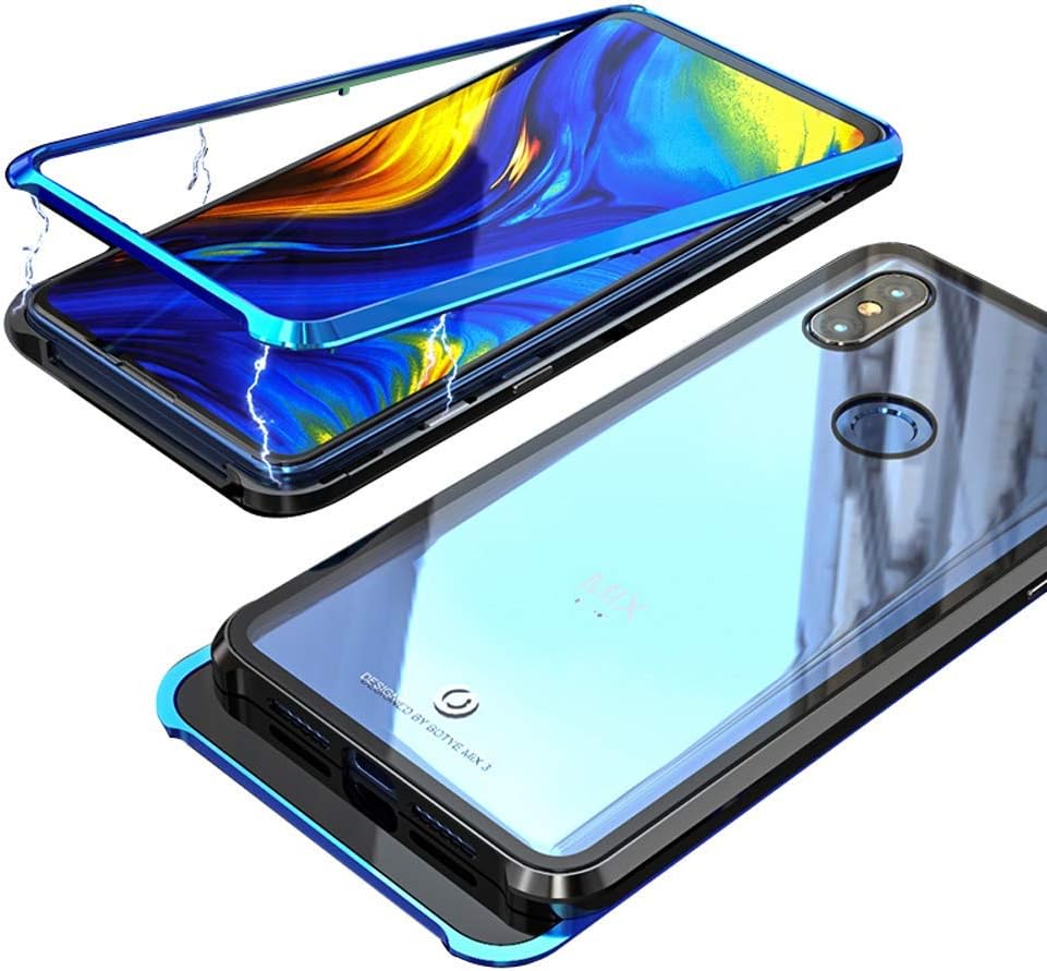 Magnetic Case for Xiaomi Mi Mix 3,Clear Tempered Glass Back Cover [Magnets Metal Bumper Frame][Support Wireless Charge] 360°Full Protection Ultra Slim Case