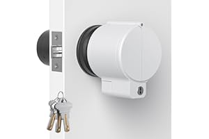 AST Door Knob Lockout Device with 3 Keys, Childproof Door Knob Covers, Lock Out to Smart Doorknob. Safety Cover for Faucet, Valve, Spigot. Prevent Access to Keyhole, Matte White with Brass Keys