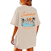 KEEVICI California T Shirt Beach Oversized Graphic Tees for Women Vintage Adventure Shirts Baggy Summer Cotton Vacation Tops
