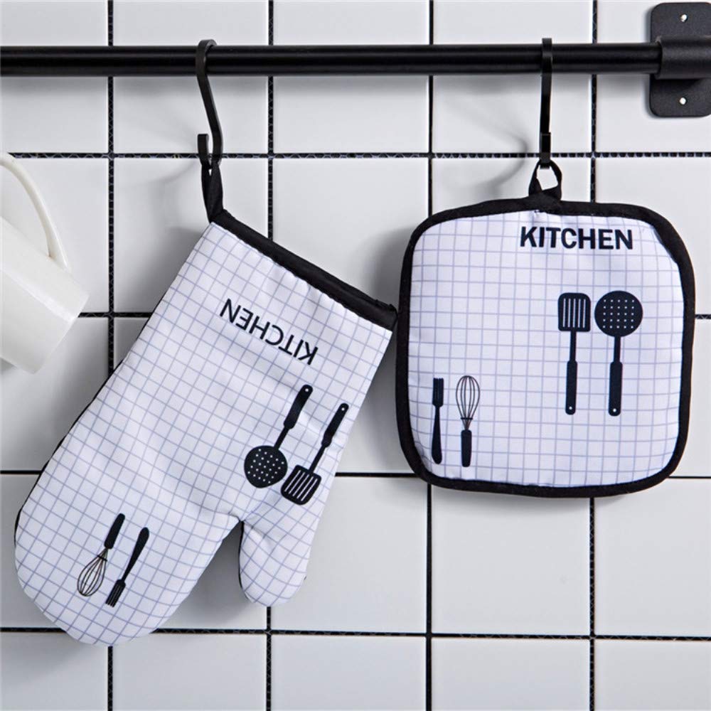 YKKJ 1 oven gloves + 1 pot holders, cotton lining glove, microwave oven gloves, for cooking, grilling, baking, baking.