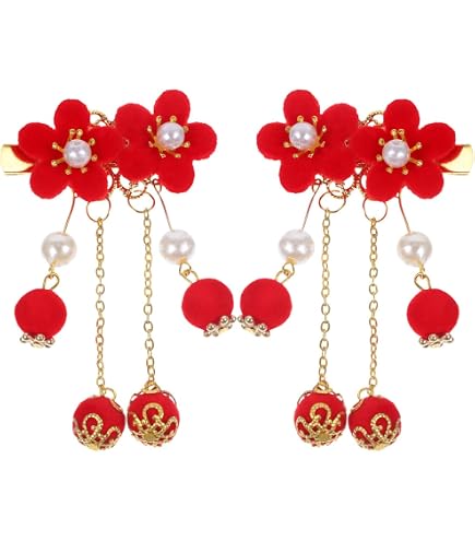 Vintage Floral Pompom Tassel Hair Clips for Women Girls Handmade Hair Accessorie Amazon.com : 1 Pair Pink Handmade Lotus Hair Clips, Vintage  main image 2