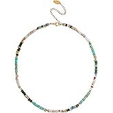 MINACHI Multi Color Beads Necklace, Natural Stone, Pattern Beads, Bohemian Style, Gift Jewelry for Women
