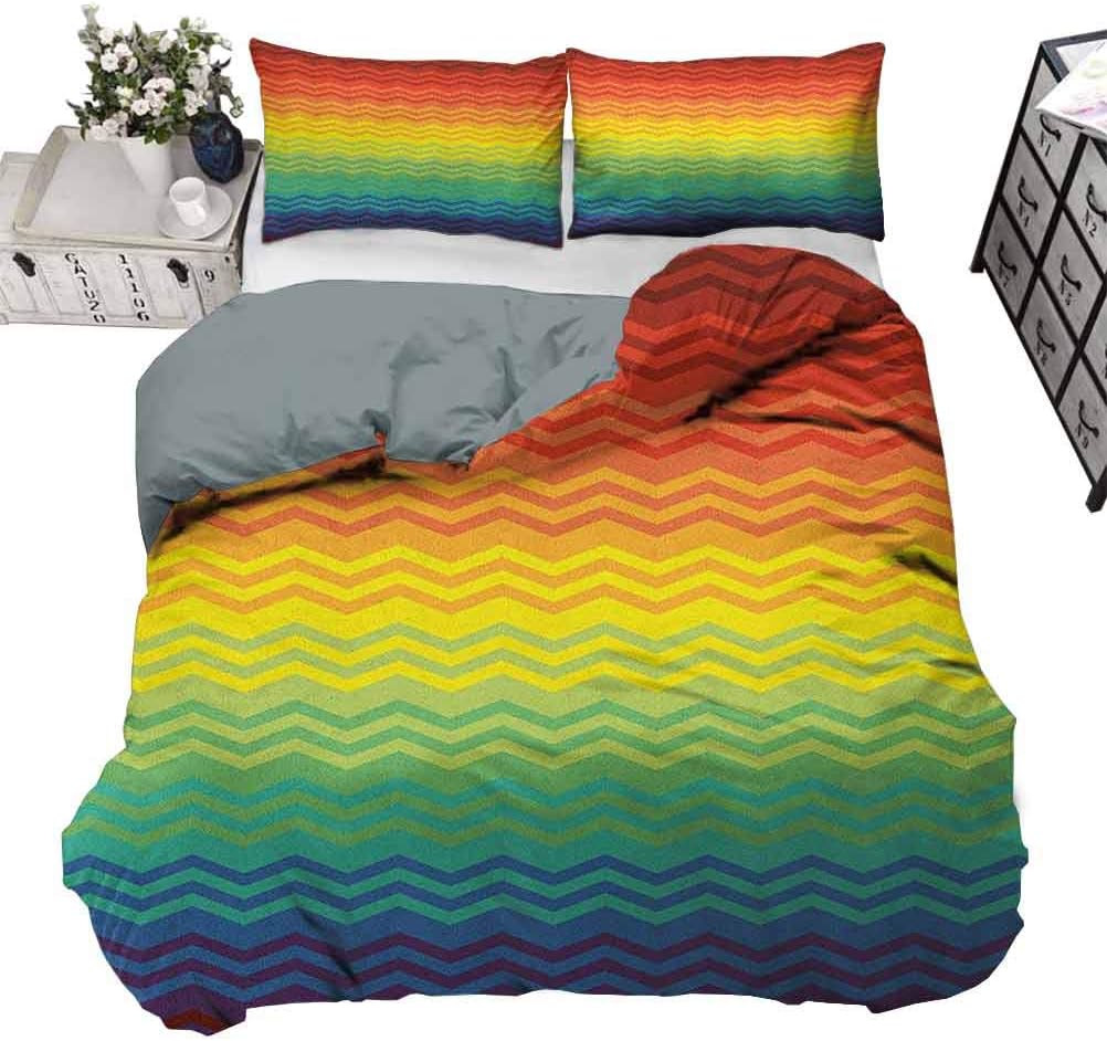 Quilt cover Fiesta Crib Bedding Sets Mexican Inspired Colorful Chevron Zigzags Three Dimensional Pattern Tribal Culture Multicolor Decorative 3 Piece Bedding Set with 2 Pillow Shams, Queen/King Size