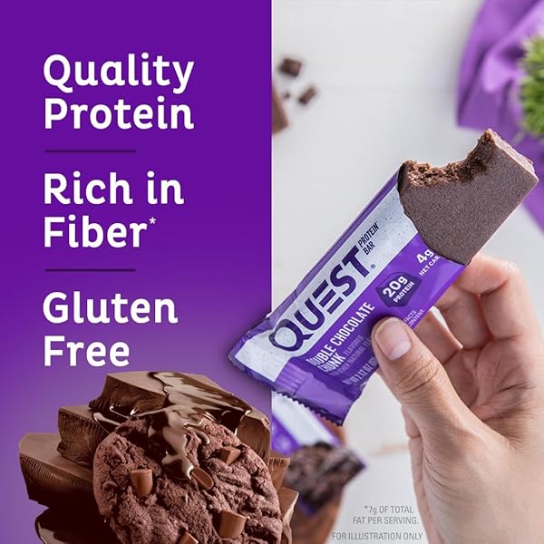 QUEST NUTRITION DOUBLE CHOCOLATE CHUNK PROTEIN BARS, 20G PROTEIN BARS, 1G SUGAR, 4G NET CARB, GLUTEN FREE, KETO FRIENDLY, 12 COUNT