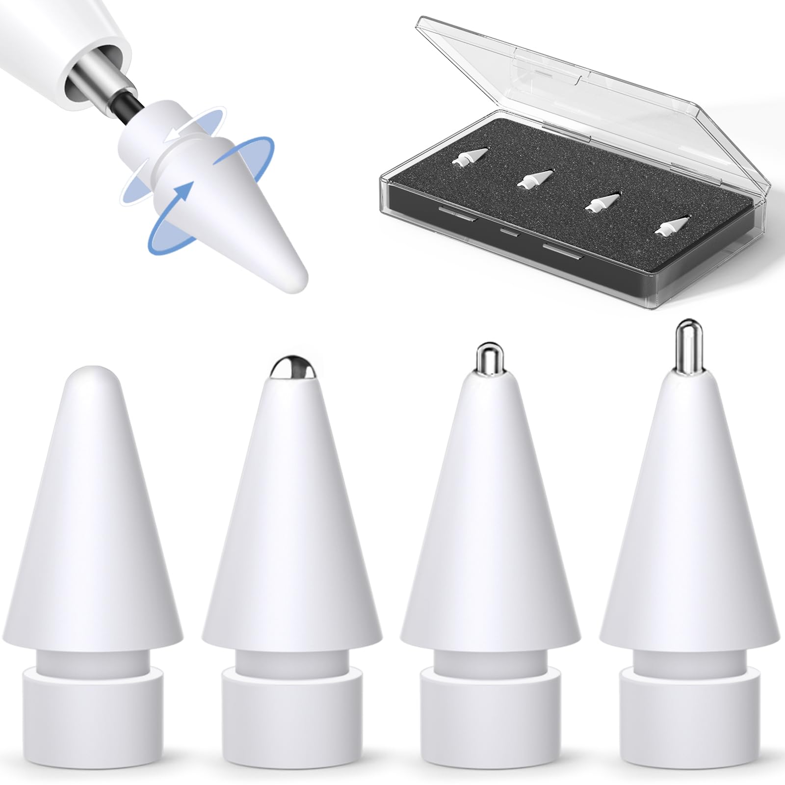 Photo 1 of Upgraded Replacement Tips for Apple Pencil Pro/2nd/1st/USB-C Anti-Slip and wear Resistant Design 240Hz Precise Touch Compatible with iPad Pro/Air/Mini Silent,Painting(4 Pac Mix Metal Tips)