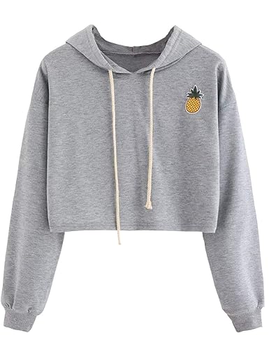 Siennaa Pulli Damen Frauen, Teenager Mädchen Bauchfrei Kapuzenpullover Ananas Muster Langarm Kurz Hoodie Sweatshirt Crop Pull