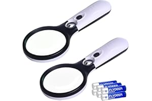 KunHe 2 Packs Magnifying Glass with 3 Led Light,3X 15x Handheld Magnifier with Light for Reading, for Kids & Seniors