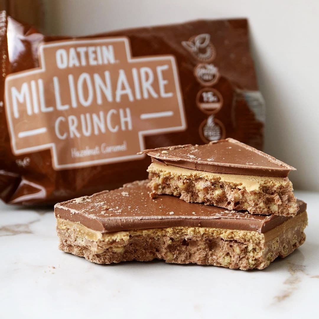OATEIN - Millionaire Crunch - 58g - Hazelnut Caramel 2020 - Box of 12 - Vegetarian Protein Shortbread Snack