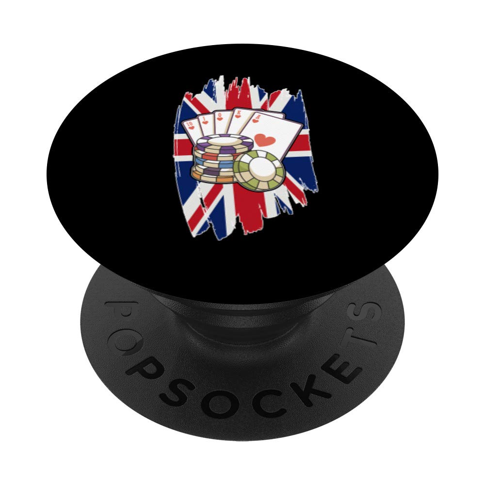 UK Flag Royal Flush Poker Cards Poker Chips Patriotic Poker PopSockets PopGrip: Swappable Grip for Phones & Tablets