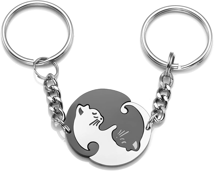 Memolome 2pcs Black and White Cat Keychain for Boyfriend Cute