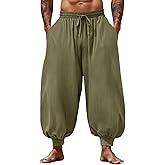 Runcati Mens Harem Pants Casual Elastic Waist Drawstring Baggy Hippie Trousers Cotton Linen Boho Yoga Beach Pants