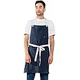 Caldo Linen Kitchen Apron for Cooking- Mens and Womens Linen Bib Apron for Professional Chef, Server, or Barista- Adjustable with Pockets (Navy)