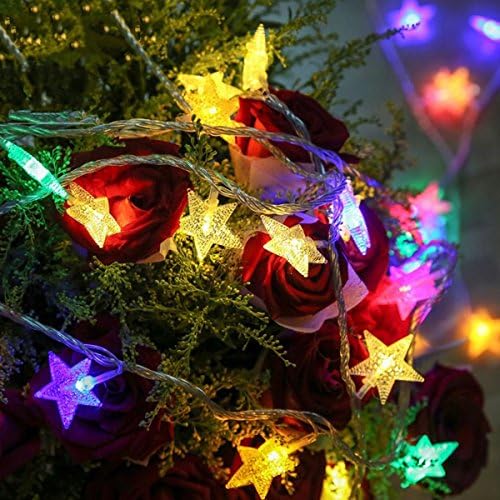 Battery Powered 23ft 40 LED Star String Lights,Ornament Star String Lights for Christmas, Party, Wedding, New Year, Indoor &amp; Garden Decor (Colorful)