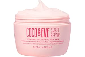 Coco & Eve Sweet Repair Repairing and Restoring Hair Mask. 85% stronger hair, reduce hair damage by 65%. Biomimetic Ceramides, Hyaluronic Acid, Vegan Keratin. Increase Hydration & Shine.