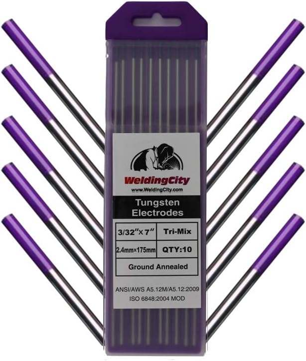 WeldingCity 10-pcs TIG Welding Tungsten Electrode Tri-Element Non-Radioactive (Purple/AWS: EWG) 3/32" x 7" | 10-pk - - 