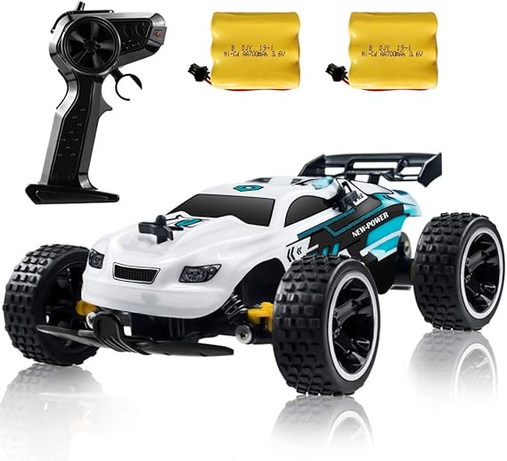 Amazon.com: Automóvil de carreras RC, 2.4 Ghz automóvil de control remoto de alta velocidad, 1:18 2WD automóvil de juguete para niños y niñas con dos baterías recargables para automóvil, regalo para niños.,