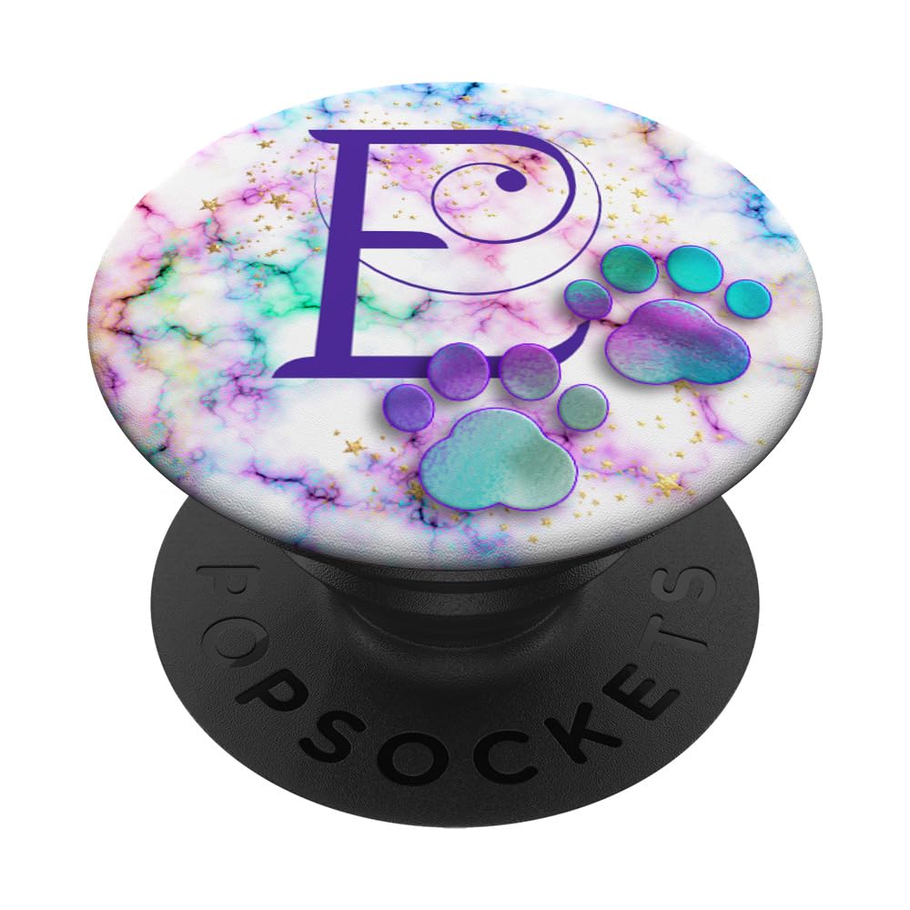Letter E Initial Cat Dog Paw Prints Monogram PopSockets Swappable PopGrip