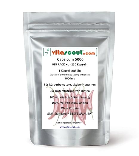 250 Kapseln Capsicum 5000 Diät Chili Fatburner Bauch Beine Po abnehmen - Thermogenese