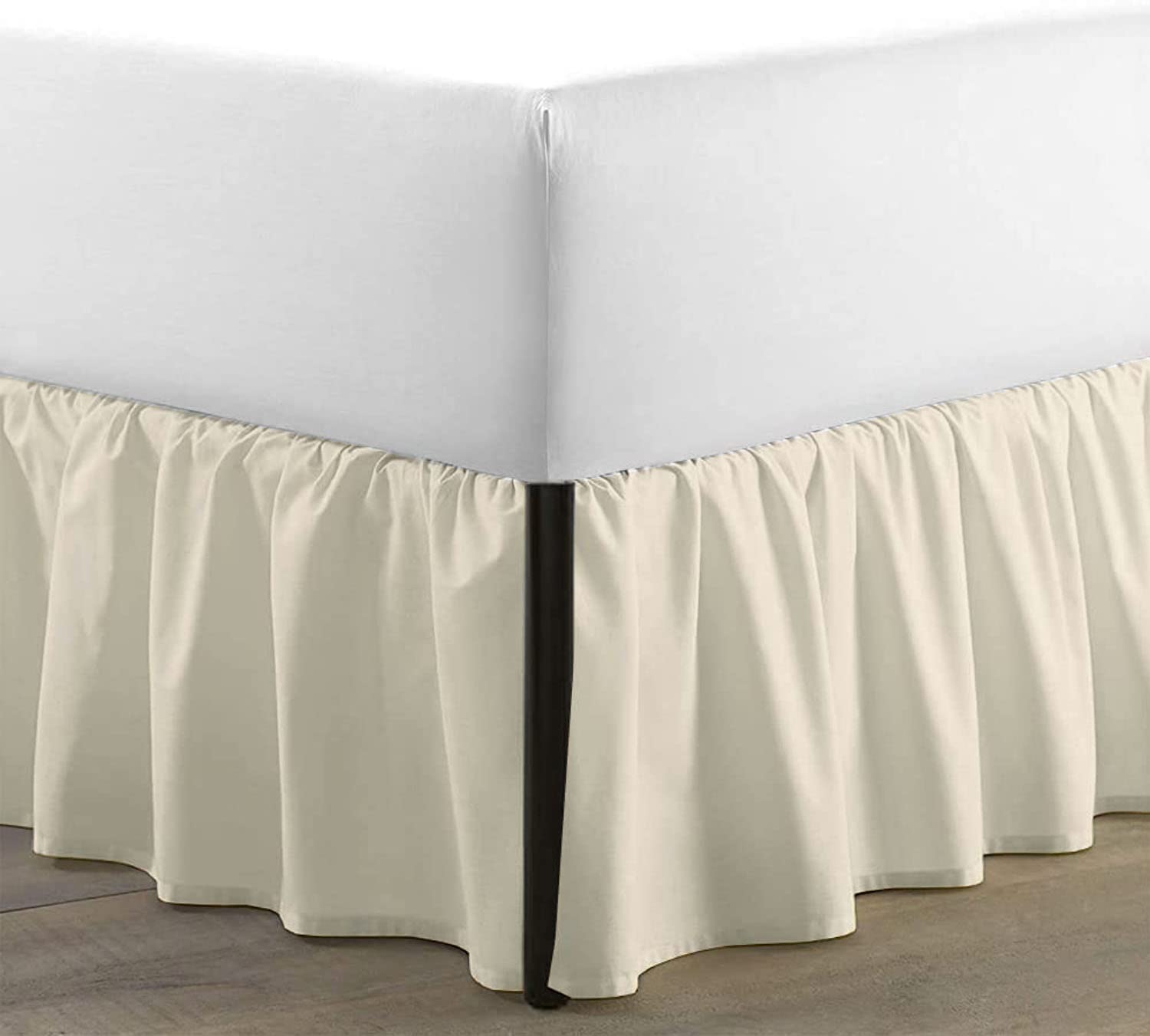 Photo 1 of SKY BEDDINGS - Queen Size Ruffled Bed Skirt with Split Corners - 14 Inch Drop Dust Ruffle Bed Skirt with Platform Three Sided Coverage - 100% Microfiber, Ivory