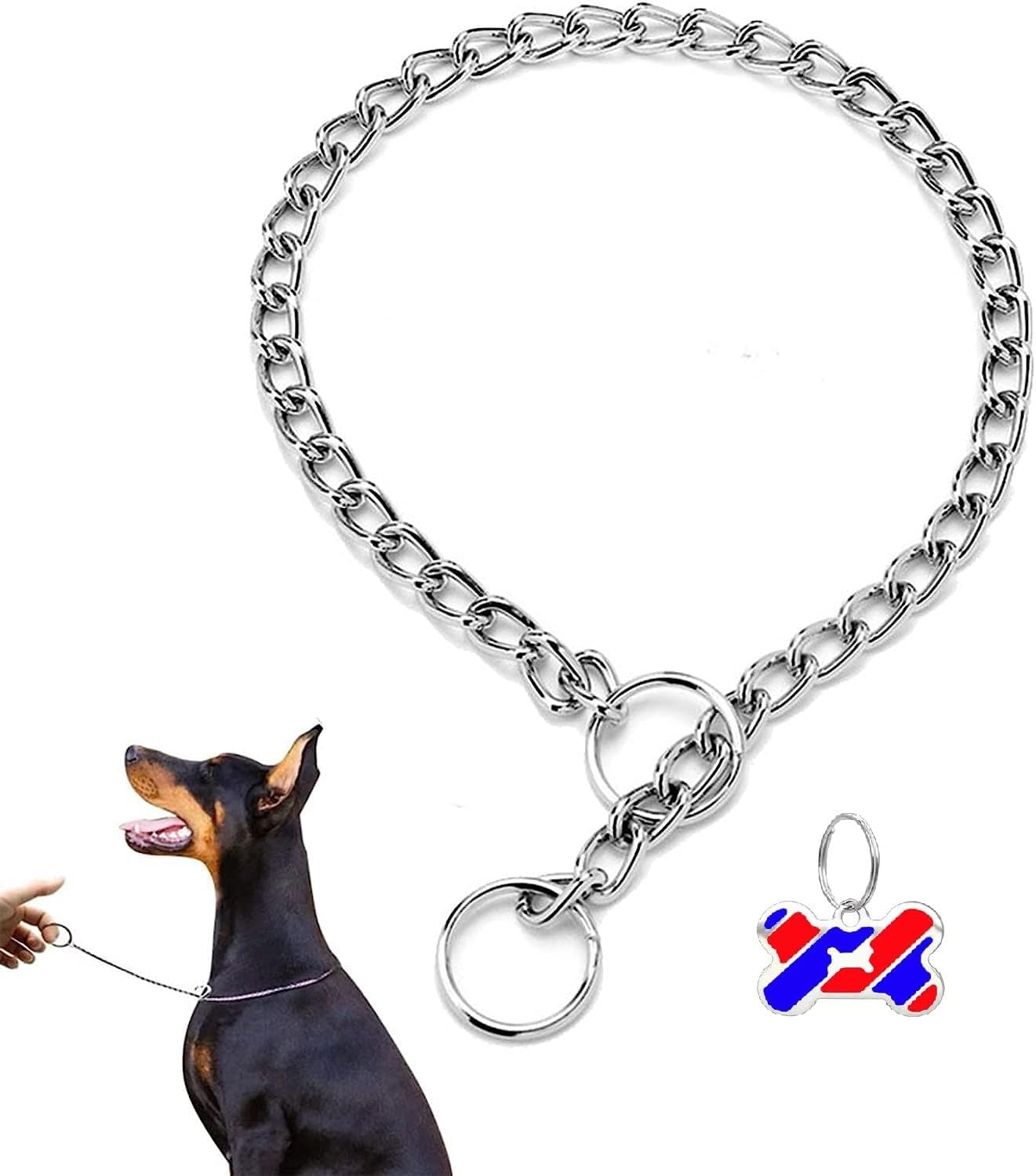 4mm X 65cm Choke Chain Metal Dog Chain Pet Training Choker Non-Slip Collar for Walk The Dog or Puppy Training Walking, WithTag Nameplate