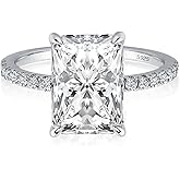 Effinny 3.5ct Elongated Radiant Cut Moissanite Engagement Ring for Women,Genuine Created D Color VVS1 Clarity,925 Sterling Silver Promise Ring for Wedding,Daily,Travel,Party