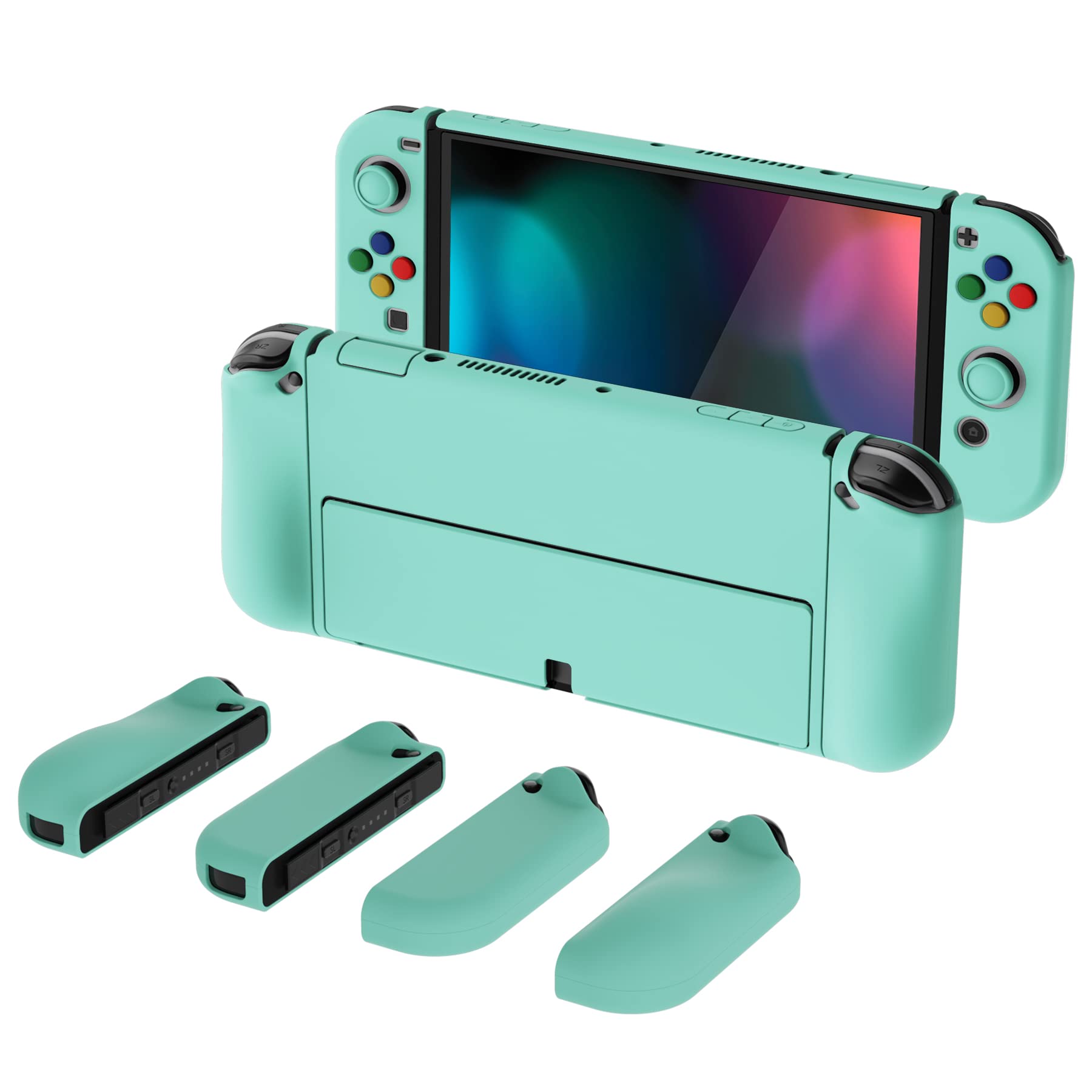 PlayVital AlterGrips Protective Slim Case for Nintendo Switch OLED, Ergonomic Grip Cover for Joycon, Dockable Hard Shell for Switch OLED w/Thumb Grip Caps & Button Caps