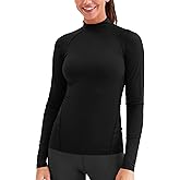 Zengjo Mock Neck Thermal Tops for Women Workout Running Athletic Long Sleeve Base Layer Shirt Light Compression Fleece Lined