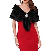 WOMLAYOUT Women's Faux Fur Shawl Wrap Cape for Bridal Wedding Party Bridal Shrug with Faux Pearl Rhinestone Brooches