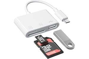 SUNTRSI USB C to USB Camera Adapter, SD Card Reader for iPhone 15/16 Series with Dual Card Slots & USB Port, Plug and Play