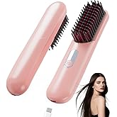 Cordless Hair Straightener Brush - Rizzrosa Portable Hot Comb for Travel, Mini Hair Straightener for Women, 4 Temperature Settings, Ideal for Camping, Office, Parties(Pink)