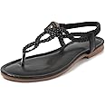 iCKER Women Sandals Flat Bohemian Jeweled Sandals Elastic Strap Dress Casual Summer Beach Sandals Flop Flops Sandals
