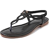 iCKER Women Flat Sandals Braided Thong Summer Elastic Strap Woven Beach Dressy Flip Flops Sandals