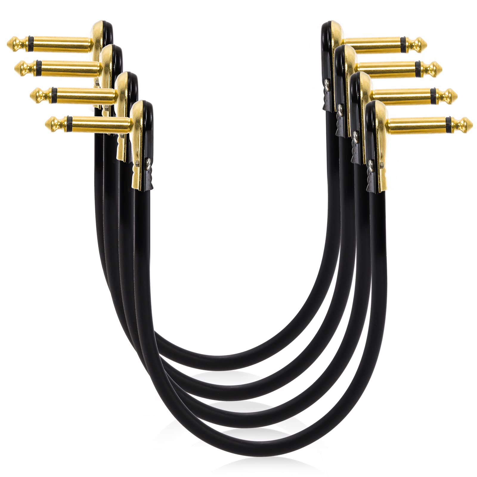 AVLA 4 Pack Guitar Patch Cables, 30cm/12 Inch Flat Low Profile Pedal Instrument Cable, 1/4" Right Angle Golden Pancake Connector for Effects Pedal Board, Guitar Accessories, Ultra Flexible and Durable