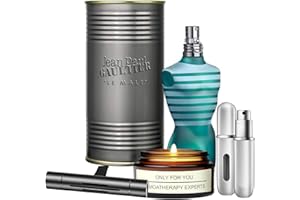 PERFUME4ALL Le Male for Man | 2.5 Oz EDT Spray Gift Set with Lavender Soy Candle(5 ml), Car Air Fresheners, and Empty Travel Perfume Atomizer Perfect Kit for Men & Boy