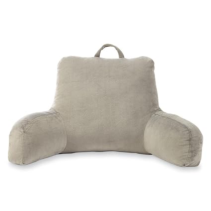 Velour Gray Bedrest Reading Posture Arm Pillow Soft Back Support