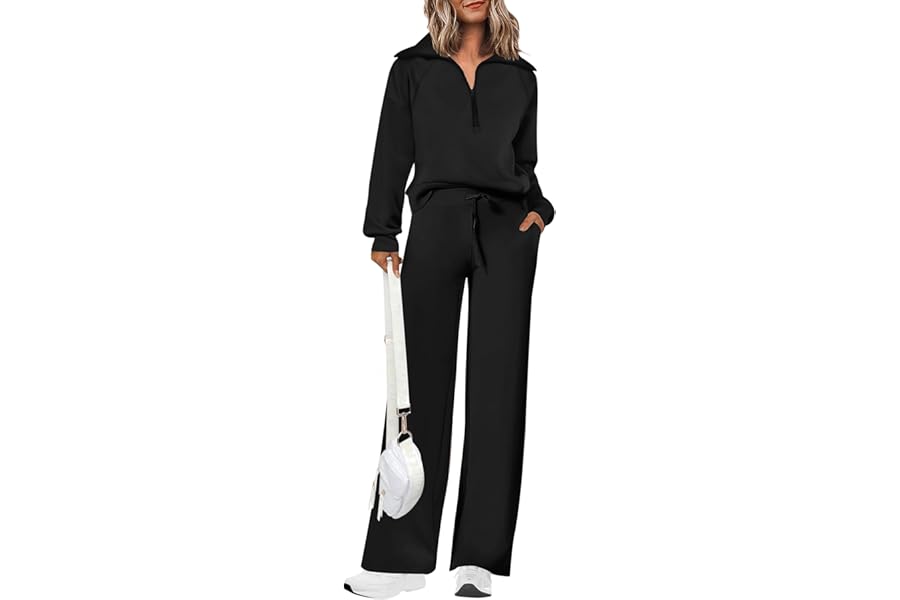 PRETTYGARDEN Women's 2 Piece Matching Lounge Set Sweatsuits | Zip Up Sweatshirt, Long Sleeve Pullover Tops, Elastic Waist Drawstring, Wide Leg Pants Pocket, Fall Tracksuit, Spring Outfits