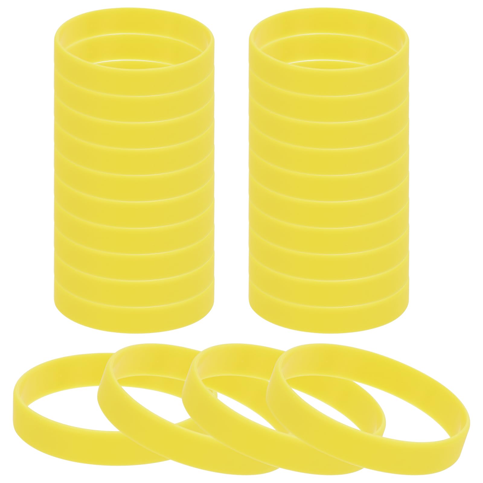 PATIKIL Silicone Rubber Bracelets, 24 Pcs Solid Color Blank Stretch Wristbands Sports Elastic Rubber Bands for Men Women Adults Teen Party Favors, Yellow
