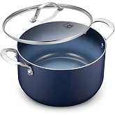 KOCH SYSTEME CS 6 QT Ceramic Stock Pot with Lid, Induction Compatible Cooking Pot for Soup, Oven Safe, Blue